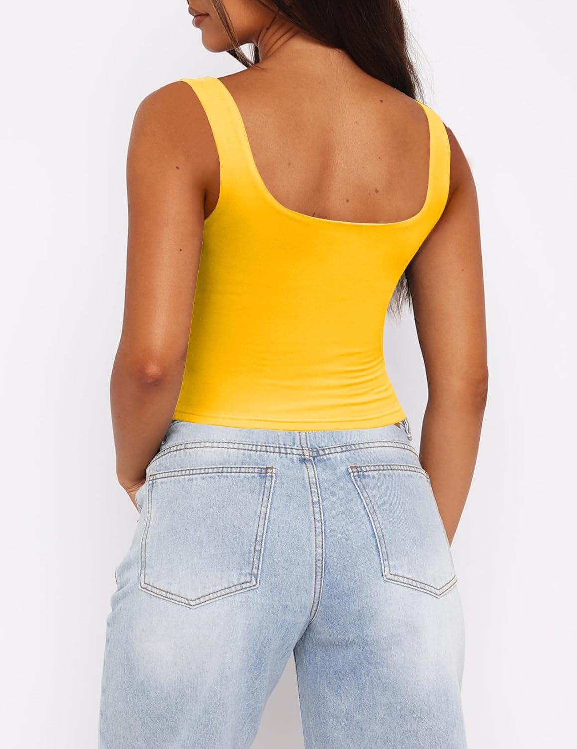 imageZeagoo Womens Square Neck Sleeveless Crop Tops 2026 Cute Double Layer Casual Slim Fit Trendy Tank TopsYellow