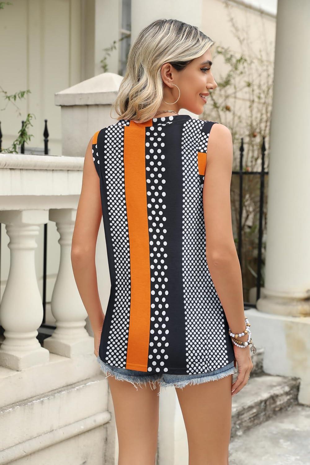 imageZeagoo Womens Summer Tank Tops 2025 V Neck Sleeveless Casual Loose Fit T Shirts Side Split Going Out Tops Tunic2color Strip