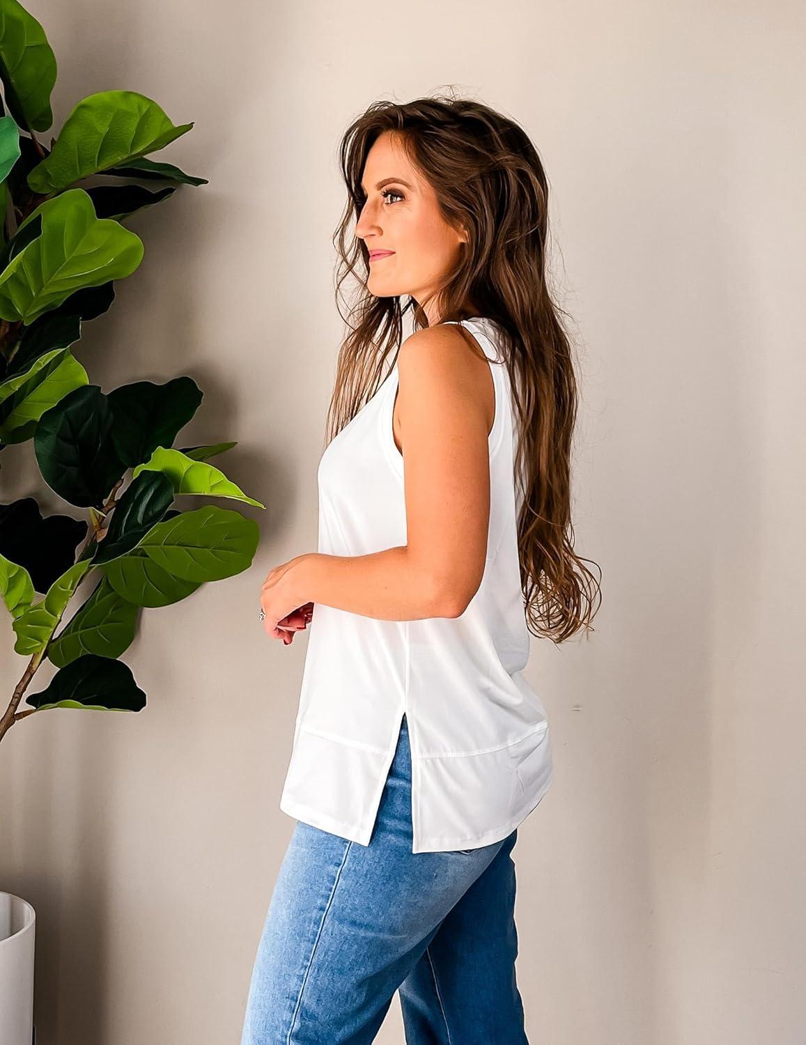 imageZeagoo Womens Summer Tops Dressy Casual High Neck Sleeveless Shirts Basic Loose Fit Tank Tops Beach Vacation 2 PackBwhitegray