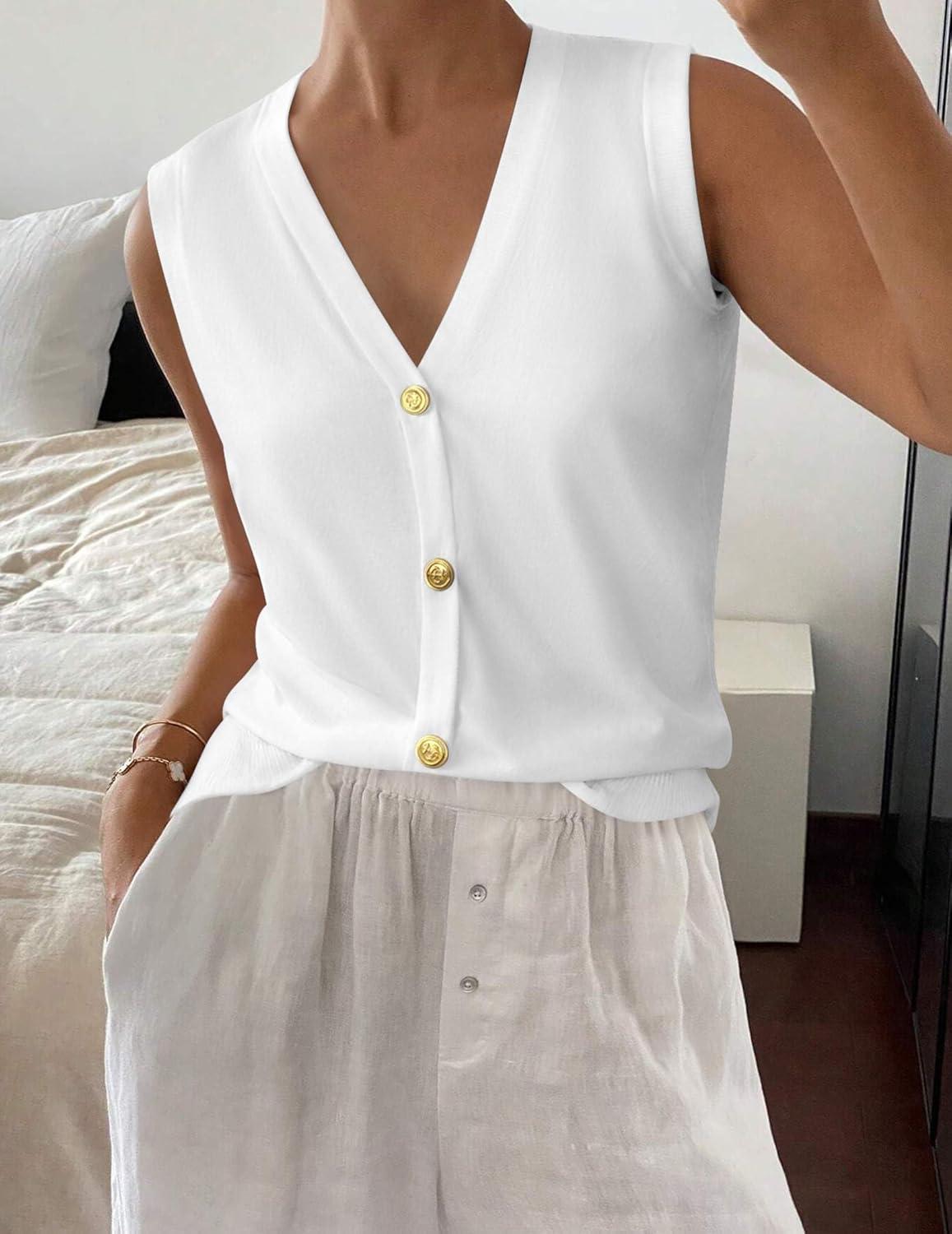 imageZeagoo Womens Sweater Vest V Neck Button Down Shirts Trendy Knit Sleeveless Cardigan Top Shirt SXXLWhite