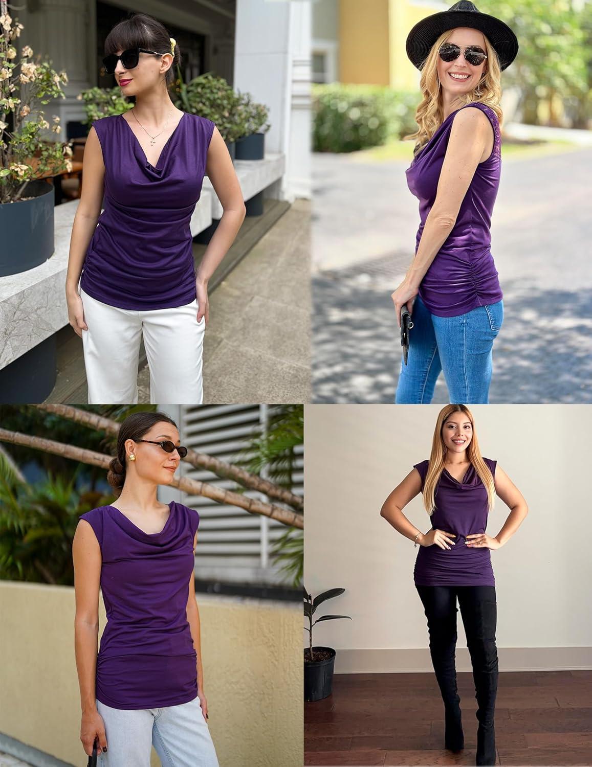 imageZeagoo Womens Tank Tops 2 Pack Trendy Going Out Tops Sleeveless Shirts Ruched Business Casual Basic Tunic Tops OutfitsBblackpurple