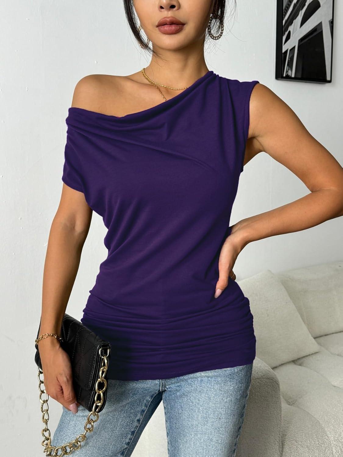 imageZeagoo Womens Tank Tops 2 Pack Trendy Going Out Tops Sleeveless Shirts Ruched Business Casual Basic Tunic Tops OutfitsBwhitepurple