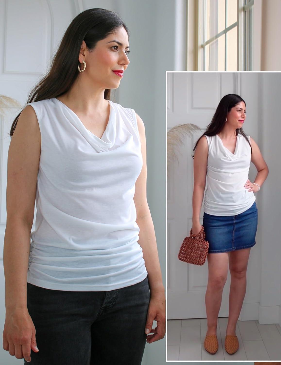 imageZeagoo Womens Tank Tops 2 Pack Trendy Going Out Tops Sleeveless Shirts Ruched Business Casual Basic Tunic Tops OutfitsBwhitewhite