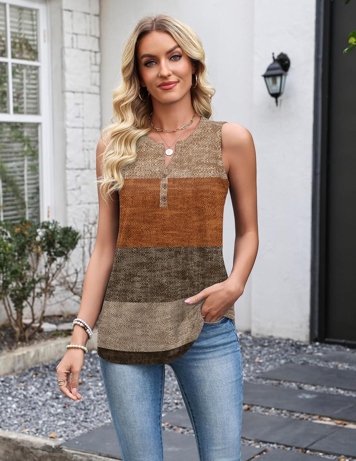 imageZeagoo Womens Tank Tops 2026 Loose V Neck Spring Summer Tops Business Dressy Sleeveless ShirtsColor Block 398