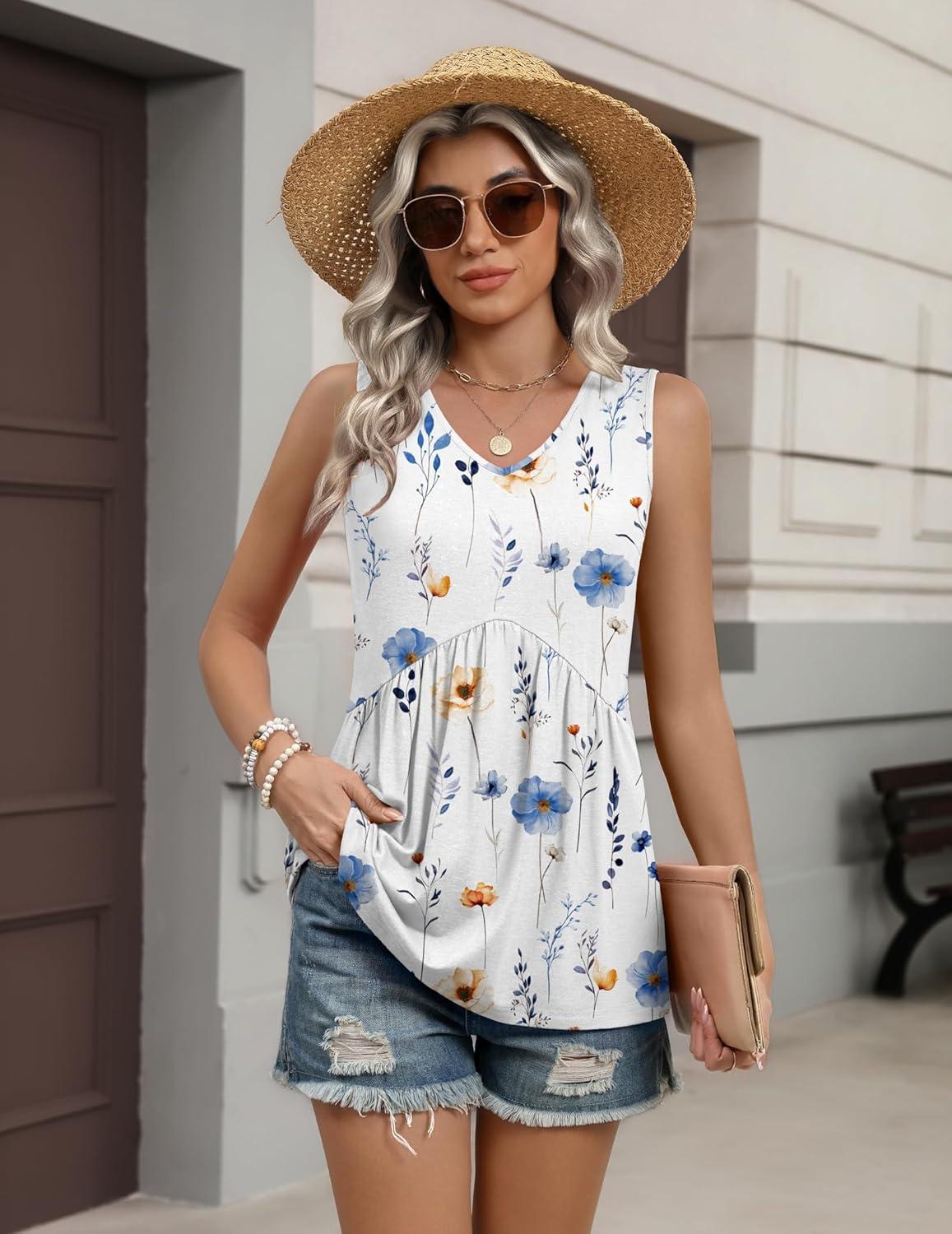imageZeagoo Womens Tank Tops 2026 Summer Flowy Peplum Casual V Neck Babydoll Sleeveless Tops S3XBf290