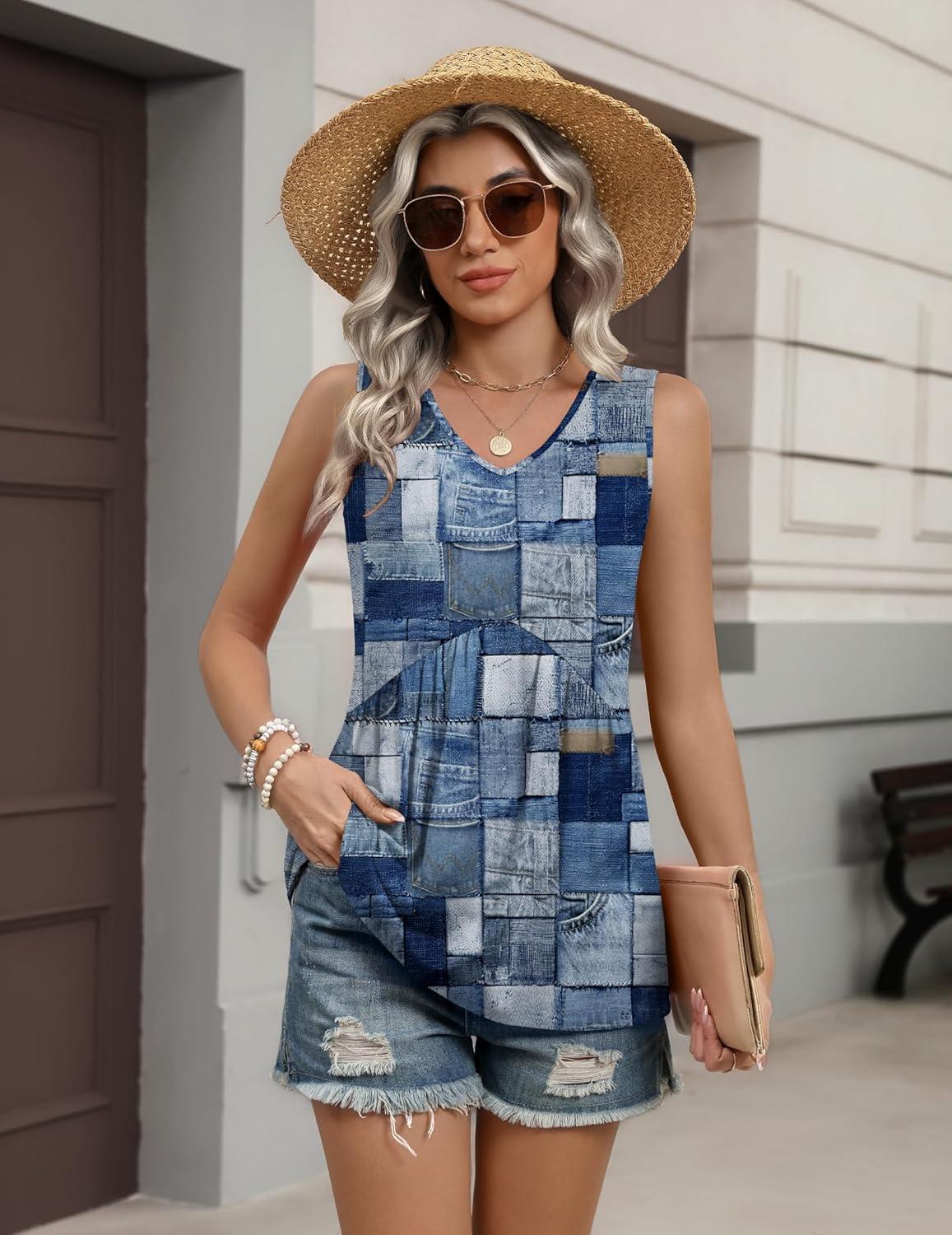 imageZeagoo Womens Tank Tops 2026 Summer Flowy Peplum Casual V Neck Babydoll Sleeveless Tops S3XJh510