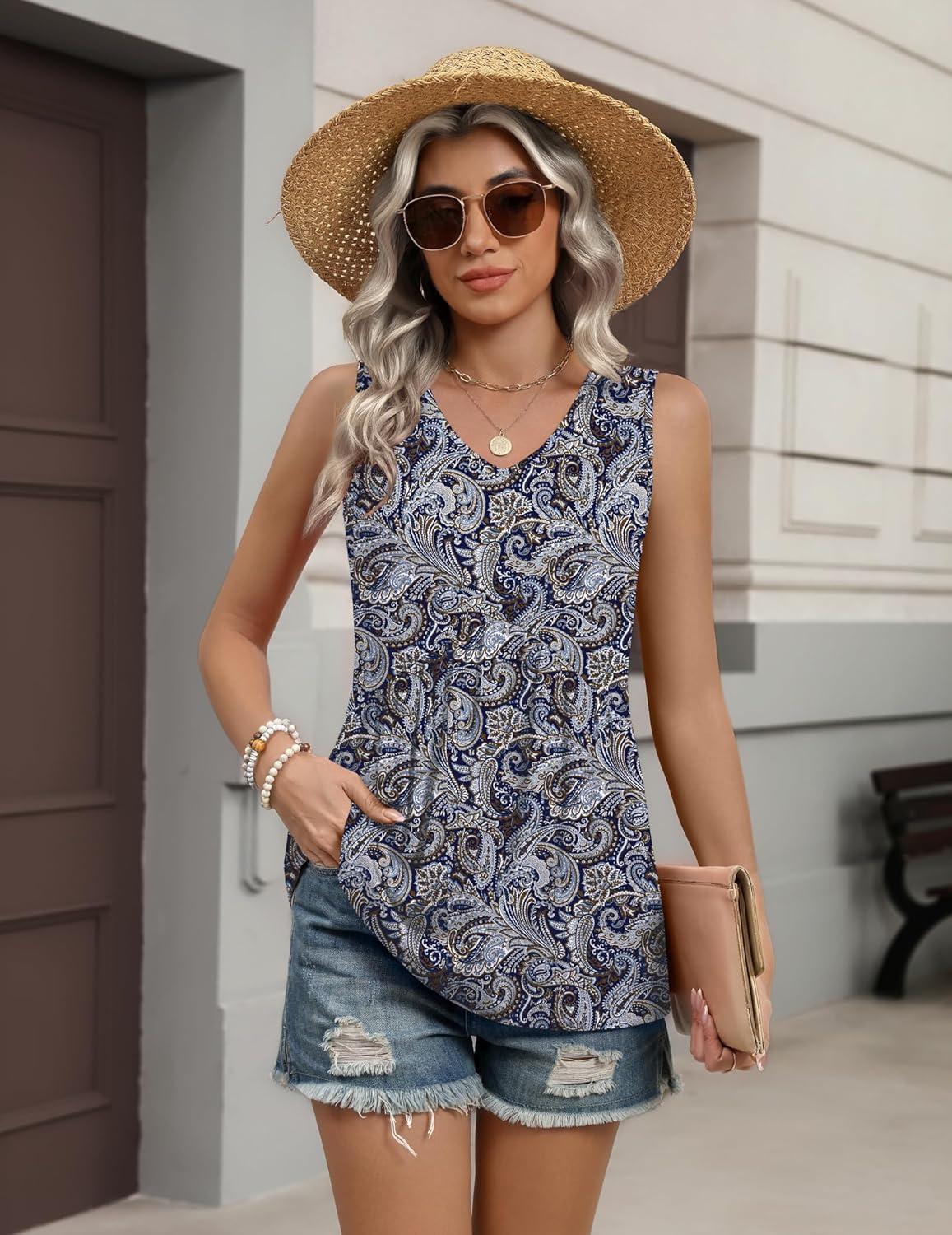 imageZeagoo Womens Tank Tops 2026 Summer Flowy Peplum Casual V Neck Babydoll Sleeveless Tops S3XMz473