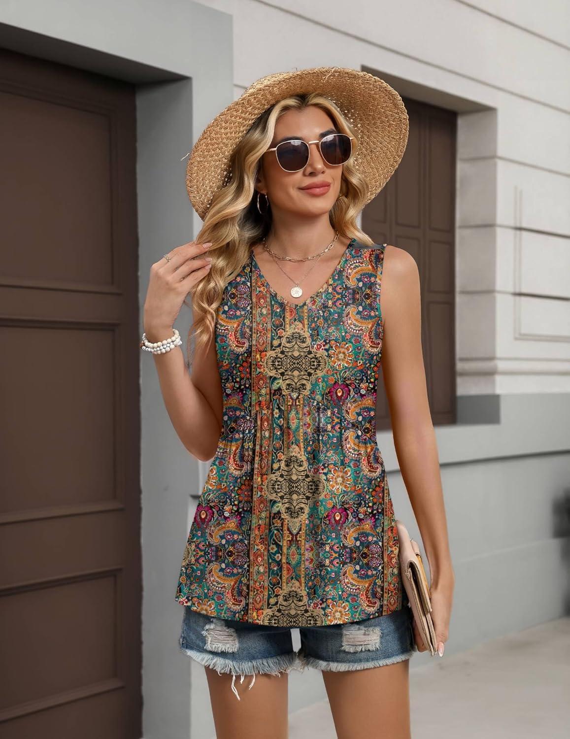 imageZeagoo Womens Tank Tops 2026 Summer Flowy Peplum Casual V Neck Babydoll Sleeveless Tops S3XMz721