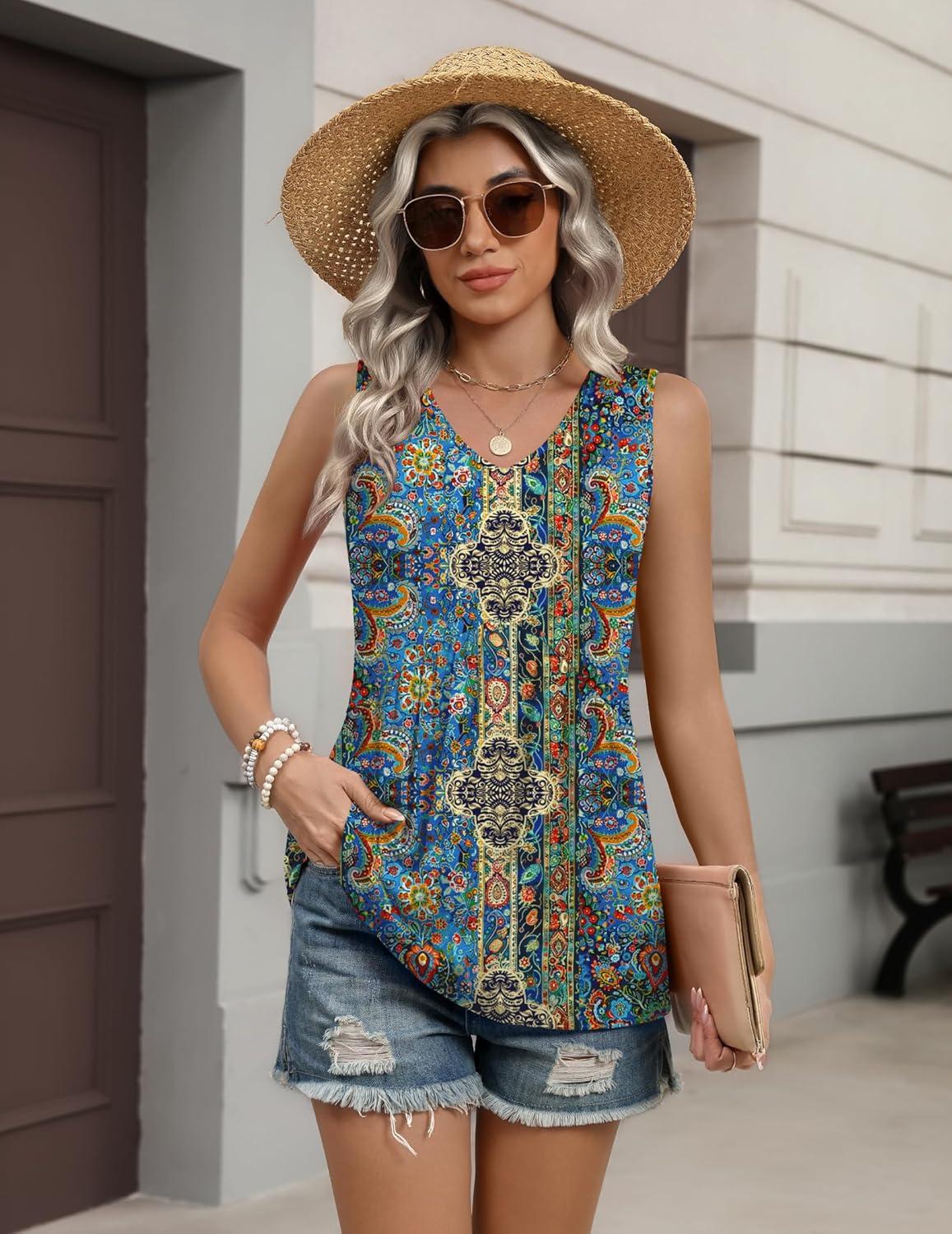 imageZeagoo Womens Tank Tops 2026 Summer Flowy Peplum Casual V Neck Babydoll Sleeveless Tops S3XMz779