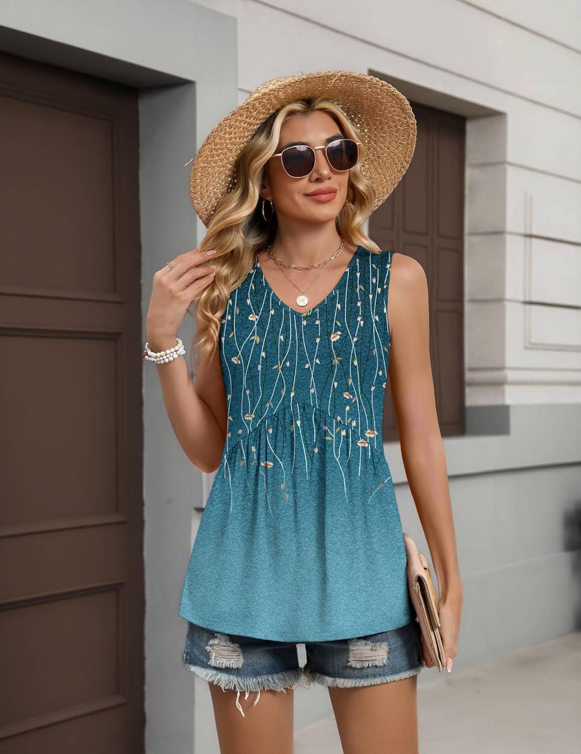 imageZeagoo Womens Tank Tops 2026 Summer Flowy Peplum Casual V Neck Babydoll Sleeveless Tops S3XXh363