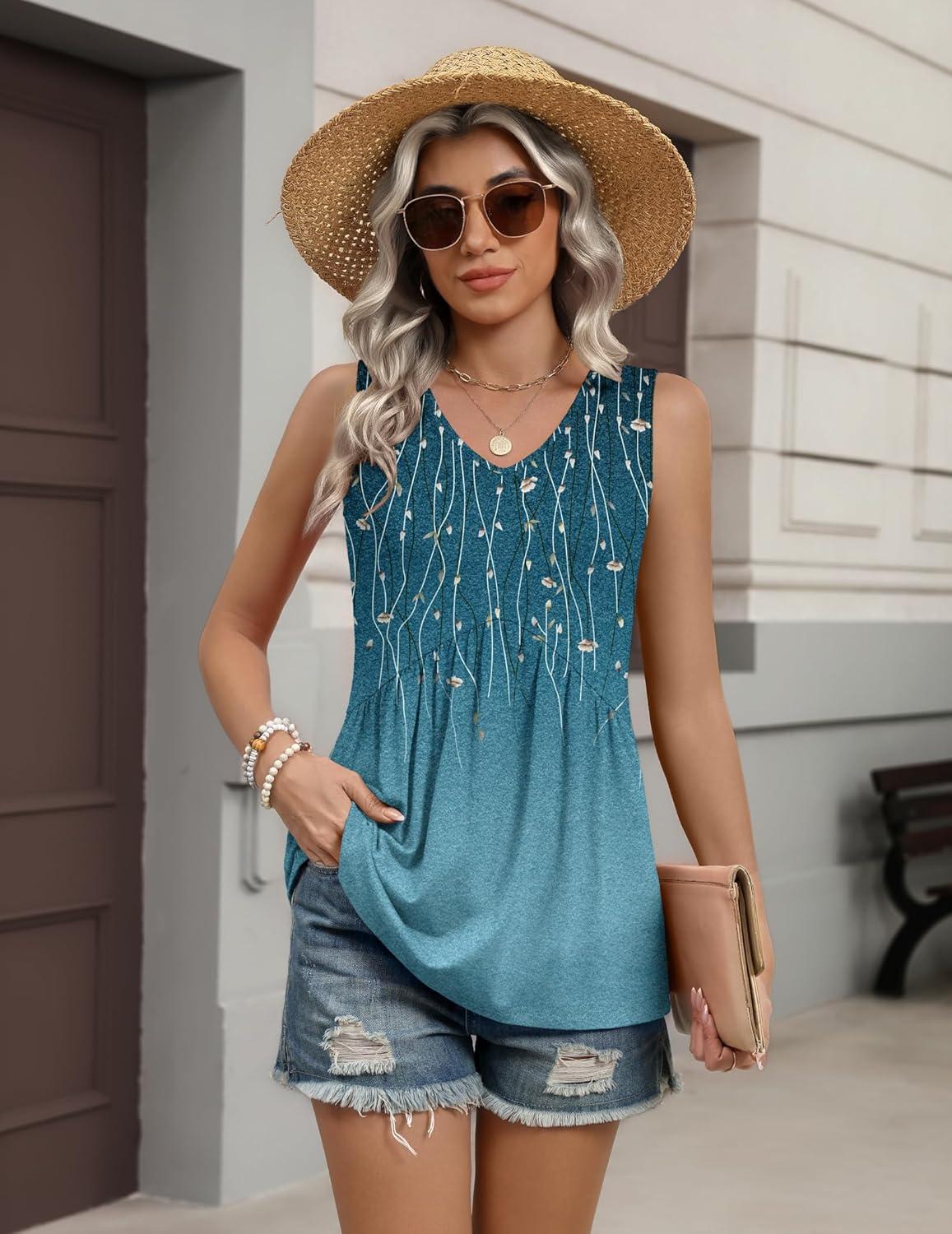 imageZeagoo Womens Tank Tops 2026 Summer Flowy Peplum Casual V Neck Babydoll Sleeveless Tops S3XXh363
