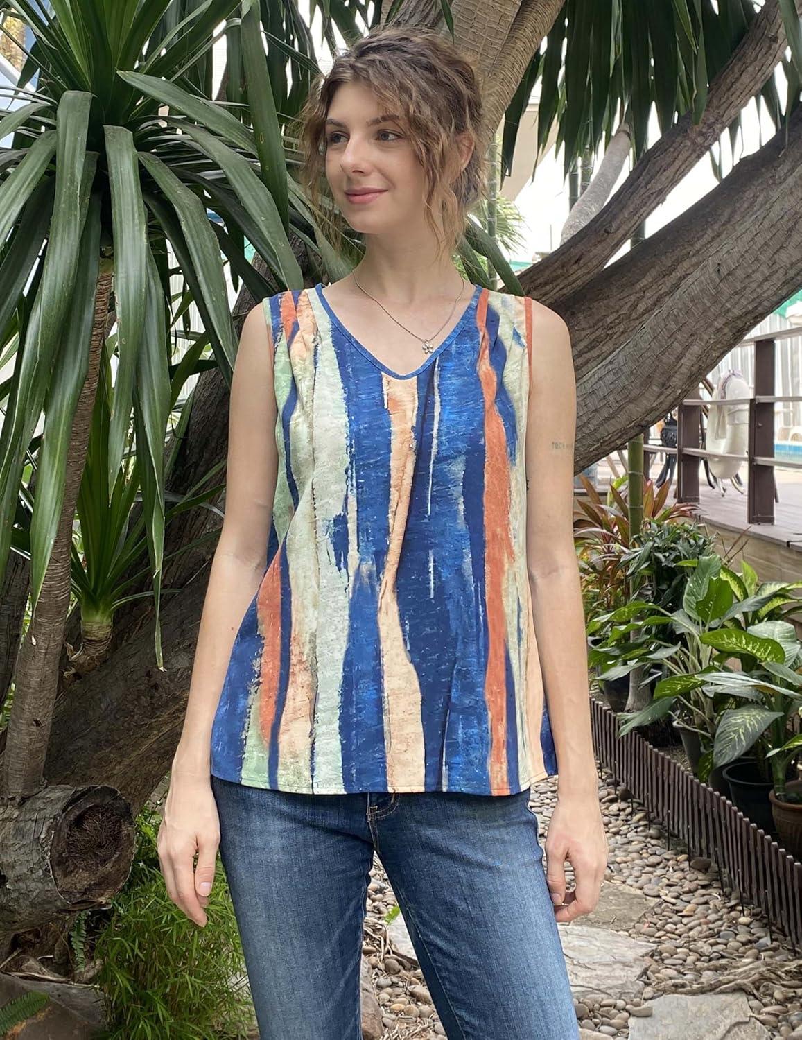imageZeagoo Womens Tank Tops Pleated V Neck Business Casual Sleeveless Shirts Trendy Dressy Textured Summer Work BlouseCx289 Striped