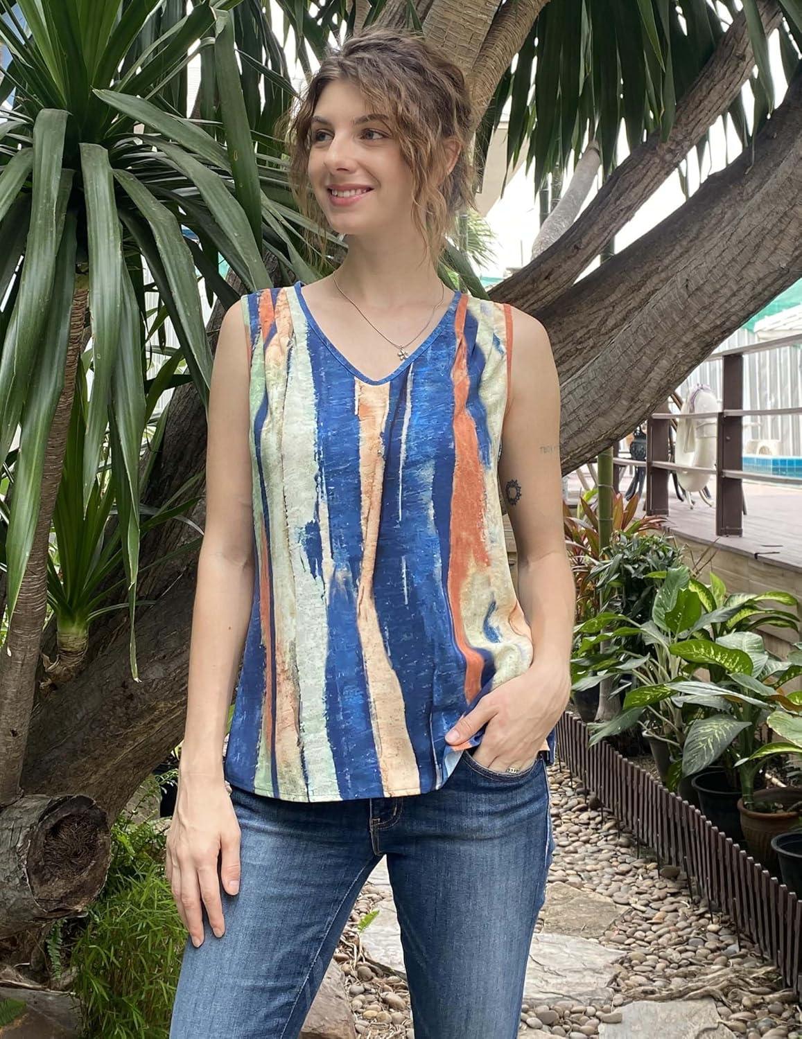 imageZeagoo Womens Tank Tops Pleated V Neck Business Casual Sleeveless Shirts Trendy Dressy Textured Summer Work BlouseCx289 Striped