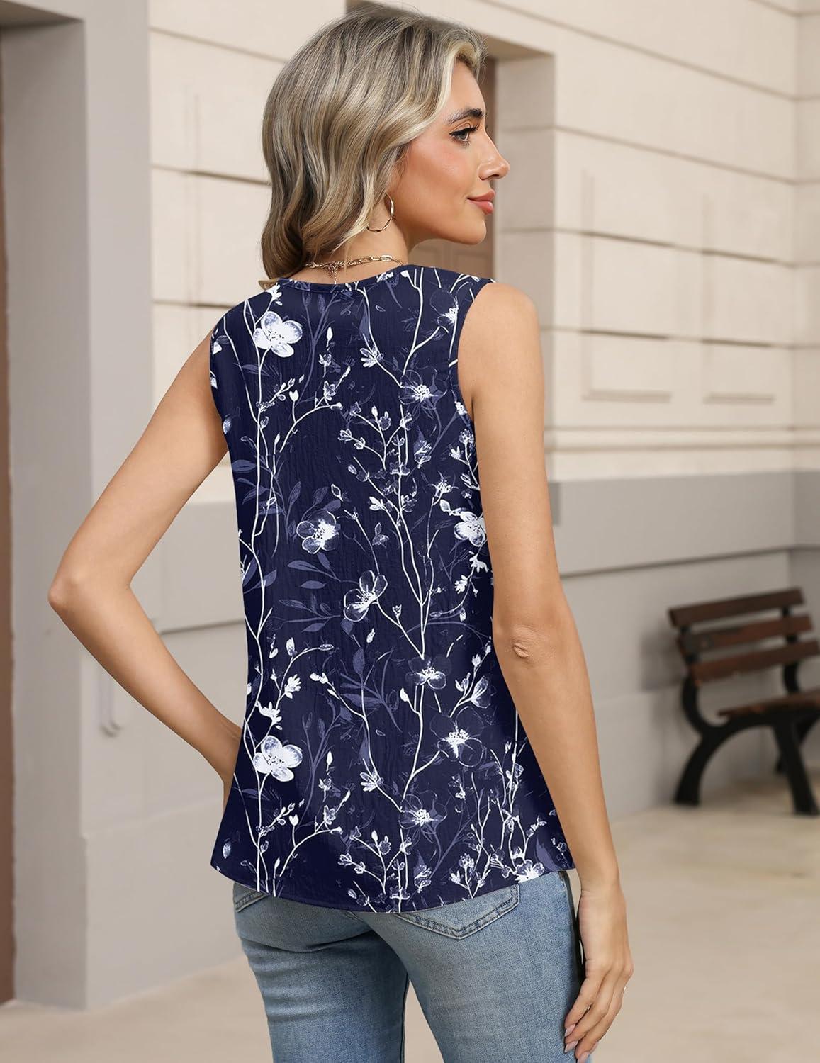 imageZeagoo Womens Tank Tops Pleated V Neck Business Casual Sleeveless Shirts Trendy Dressy Textured Summer Work BlouseSf180 Flower
