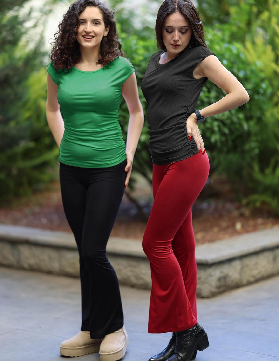 imageZeagoo Womens Tank Tops Ribbed Knit Crew Neck Shirts Cap Sleeve Slim Fitted Ruched Basic TeesBgreen