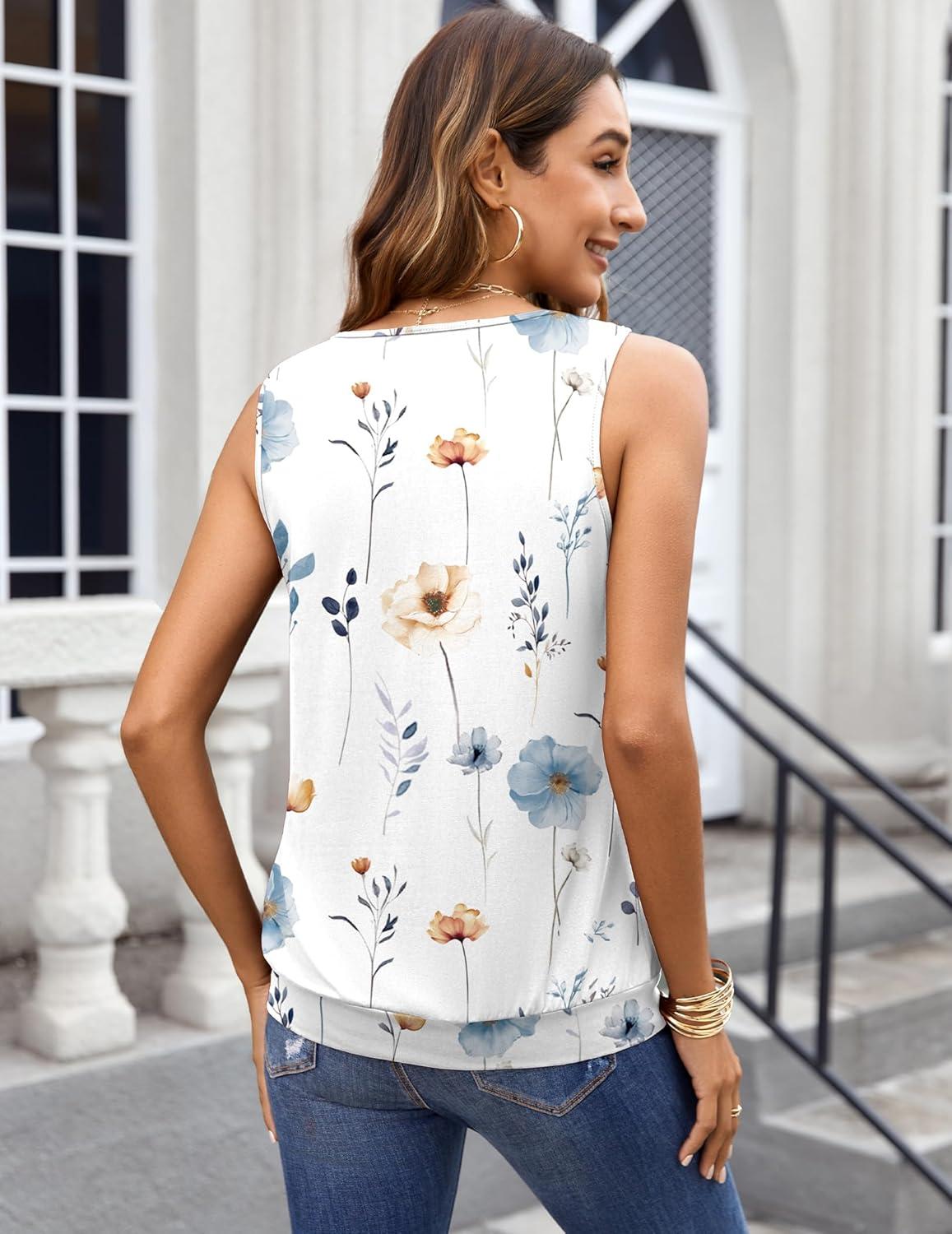 imageZeagoo Womens Tank Tops Summer Sleeveless Loose Fit Square Neck Pleated Shirts Banded Basic Casual Trendy ClothesPattern Bf290