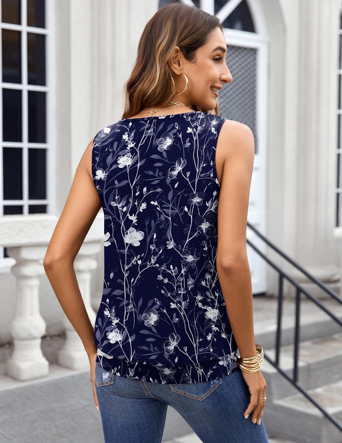 imageZeagoo Womens Tank Tops Summer Sleeveless Loose Fit Square Neck Pleated Shirts Banded Basic Casual Trendy ClothesPattern Sf180