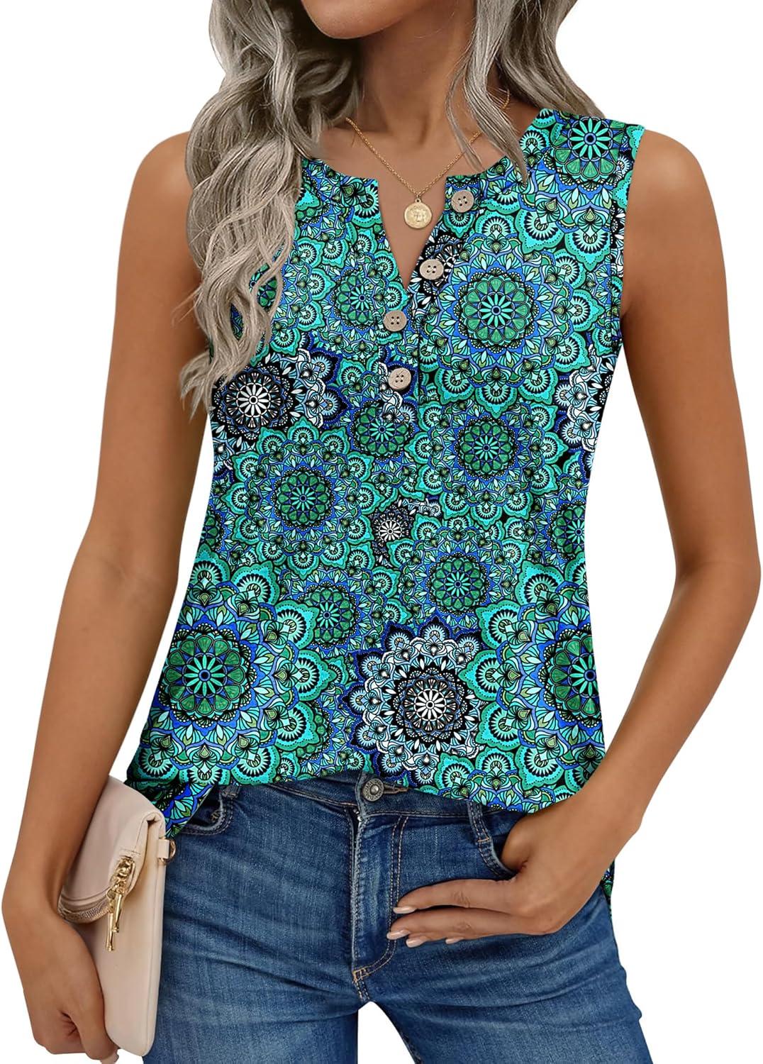 imageZeagoo Womens Tank Tops Summer Sleeveless Tops Loose Button Henley Shirts Crew Neck Dress Casual 2026 ClothesA Mz858