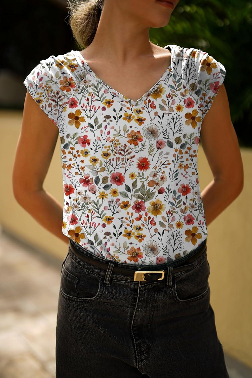 imageZeagoo Womens Tops Cute Loose Tank Tops Trendy Casual Dressy Shirts V Neck Cap Sleeve Tops Summer OutfitsColorful Floral