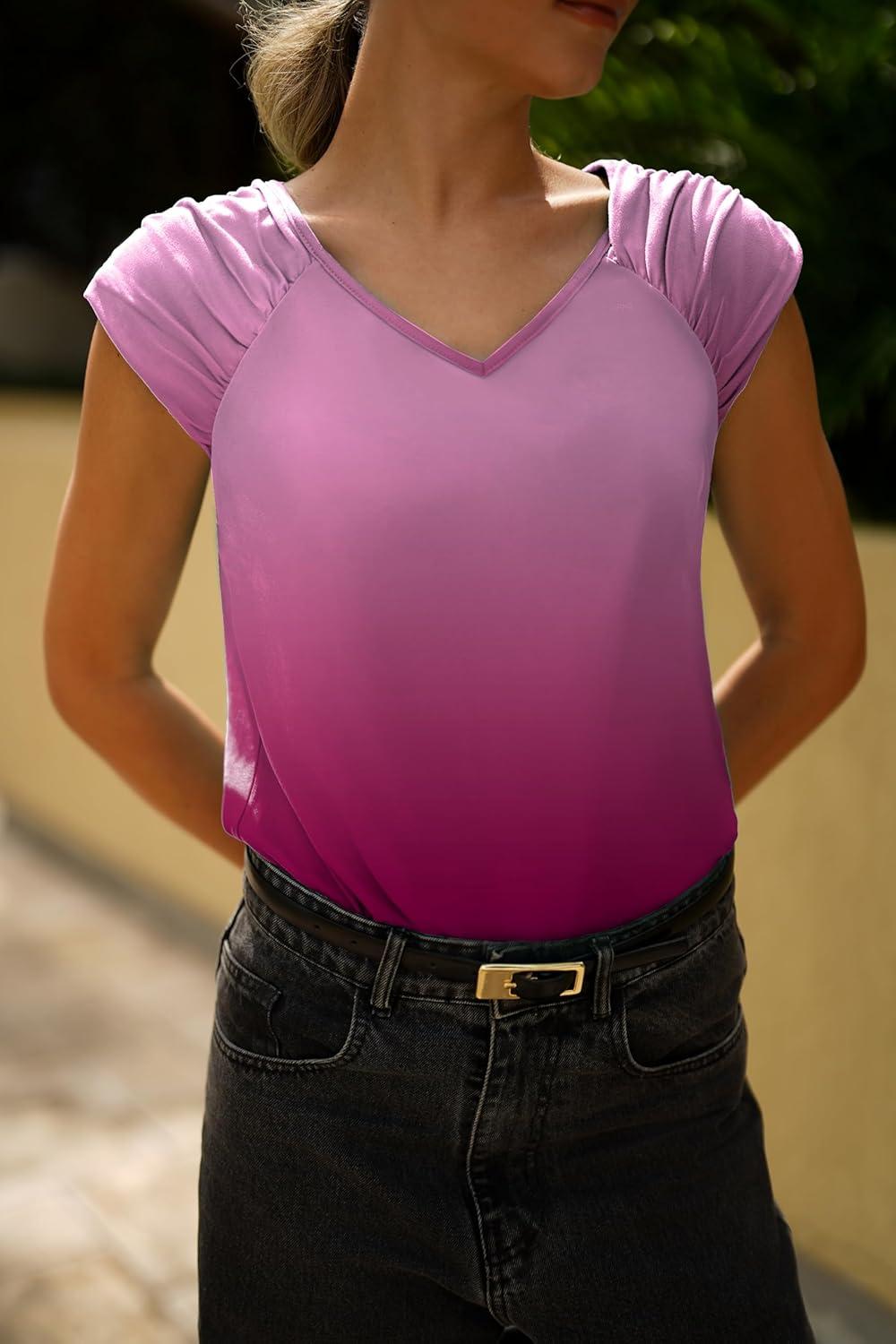 imageZeagoo Womens Tops Cute Loose Tank Tops Trendy Casual Dressy Shirts V Neck Cap Sleeve Tops Summer OutfitsOmbre Pink