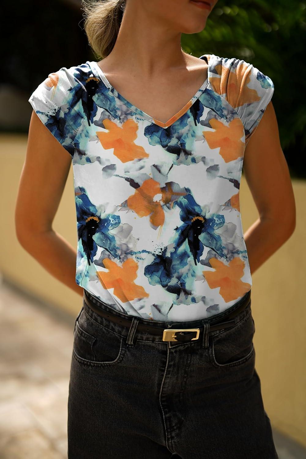 imageZeagoo Womens Tops Cute Loose Tank Tops Trendy Casual Dressy Shirts V Neck Cap Sleeve Tops Summer OutfitsTie Dye Flower