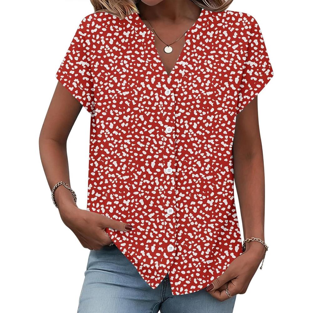 imageZeagoo Button Down Shirts for Women Short Sleeve Tops V Neck Collar Blouses Business Casual Outfits S2XLJh590