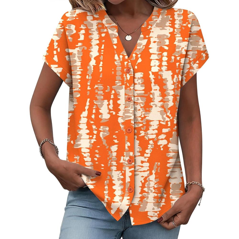 imageZeagoo Button Down Shirts for Women Short Sleeve Tops V Neck Collar Blouses Business Casual Outfits S2XLZr466