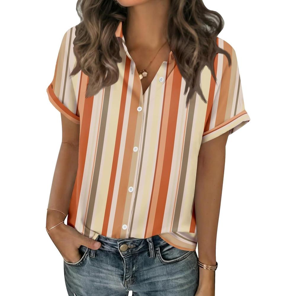imageZeagoo Short Sleeve Summer Tops for Women Casual Button Down Shirts SolidStriped Business Work BlousesTw720