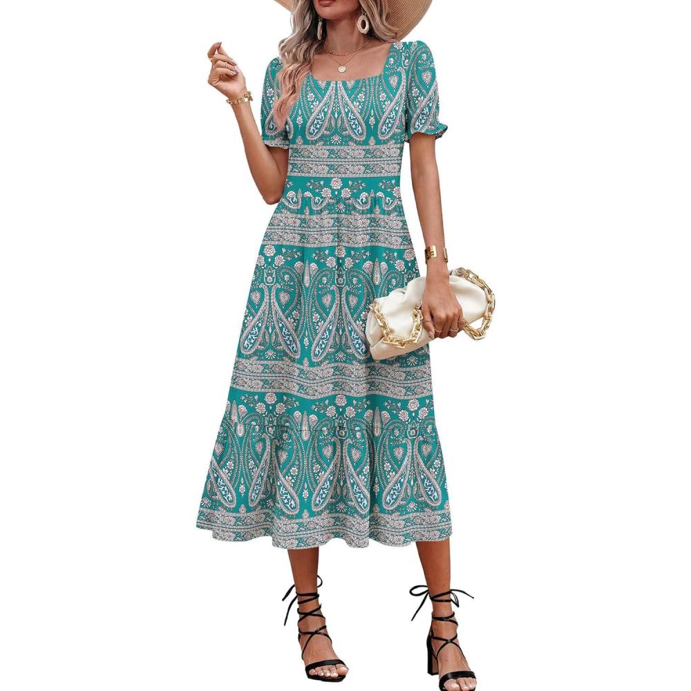 imageZeagoo Summer Dresses for Women Flowy Casual Midi Dress Short Sleeve Tiered Dress Beach Vacation Sundresses with PocketsPa169