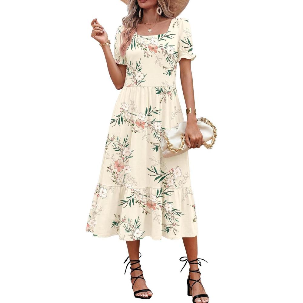 imageZeagoo Summer Dresses for Women Flowy Casual Midi Dress Short Sleeve Tiered Dress Beach Vacation Sundresses with PocketsWhiteleaf