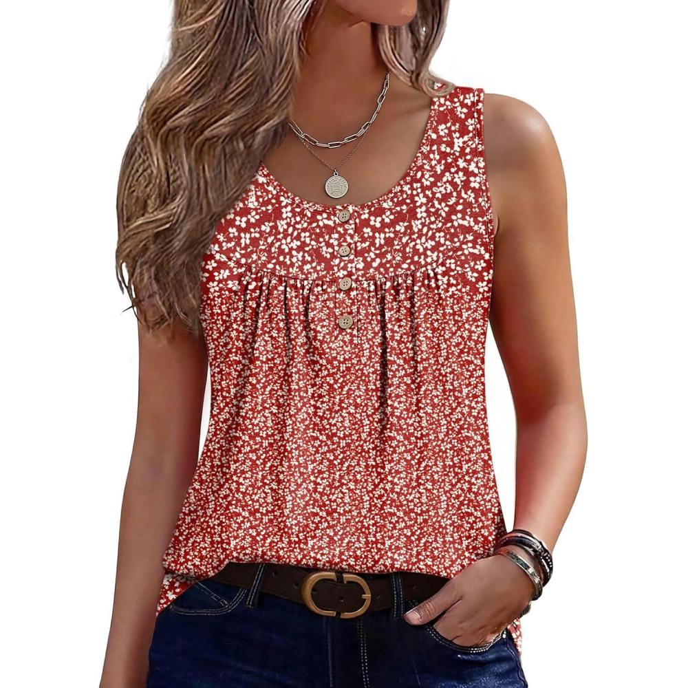 imageZeagoo Tank Top for Women 2026 Summer Loose Fit Sleeveless Pleated Flowy Floral Tunic Dressy BlouseA Xh518