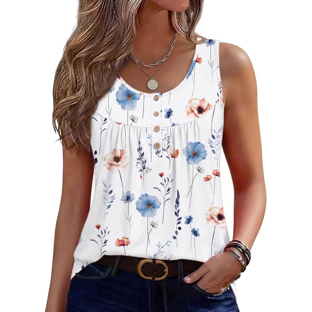imageZeagoo Tank Top for Women 2026 Summer Loose Fit Sleeveless Pleated Flowy Floral Tunic Dressy BlouseBf290