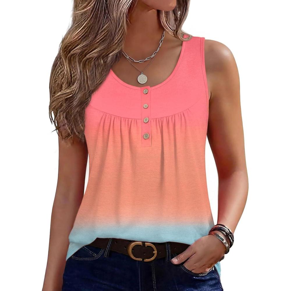 imageZeagoo Tank Top for Women 2026 Summer Loose Fit Sleeveless Pleated Flowy Floral Tunic Dressy BlouseJb218