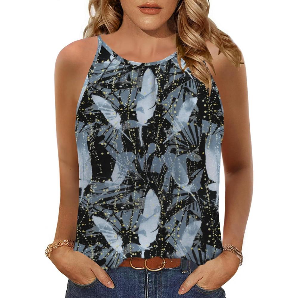 imageZeagoo Womens 2026 Halter Neck Tank Tops Casual Sleeveless Pleated Camisole Tops Summer Loose Fit Cami ShirtsZcadet Blue