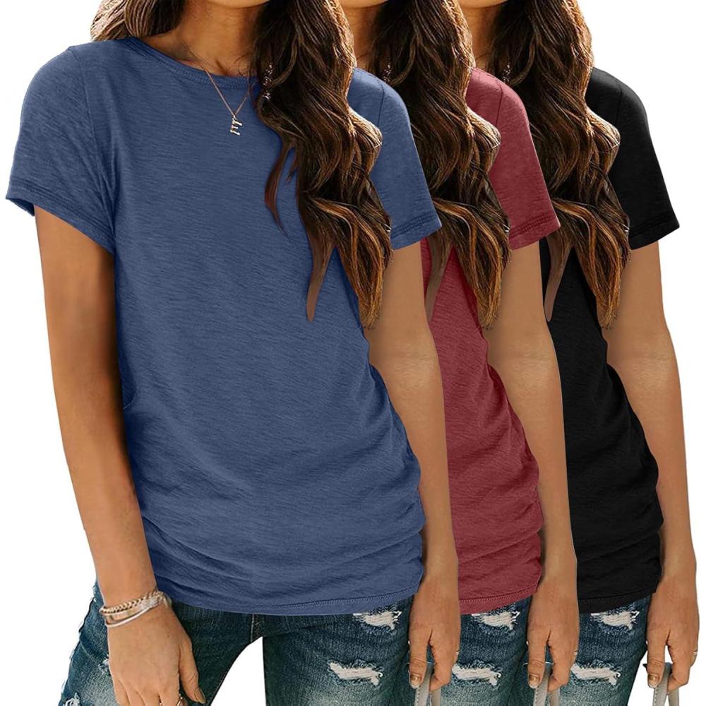 imageZeagoo Womens 3 Pack Tshirts for Women Short Sleeve Shirt Crewneck Basic Tee Summer Tops Lightweight Plain Workout ClothesA Bluewine Redblack