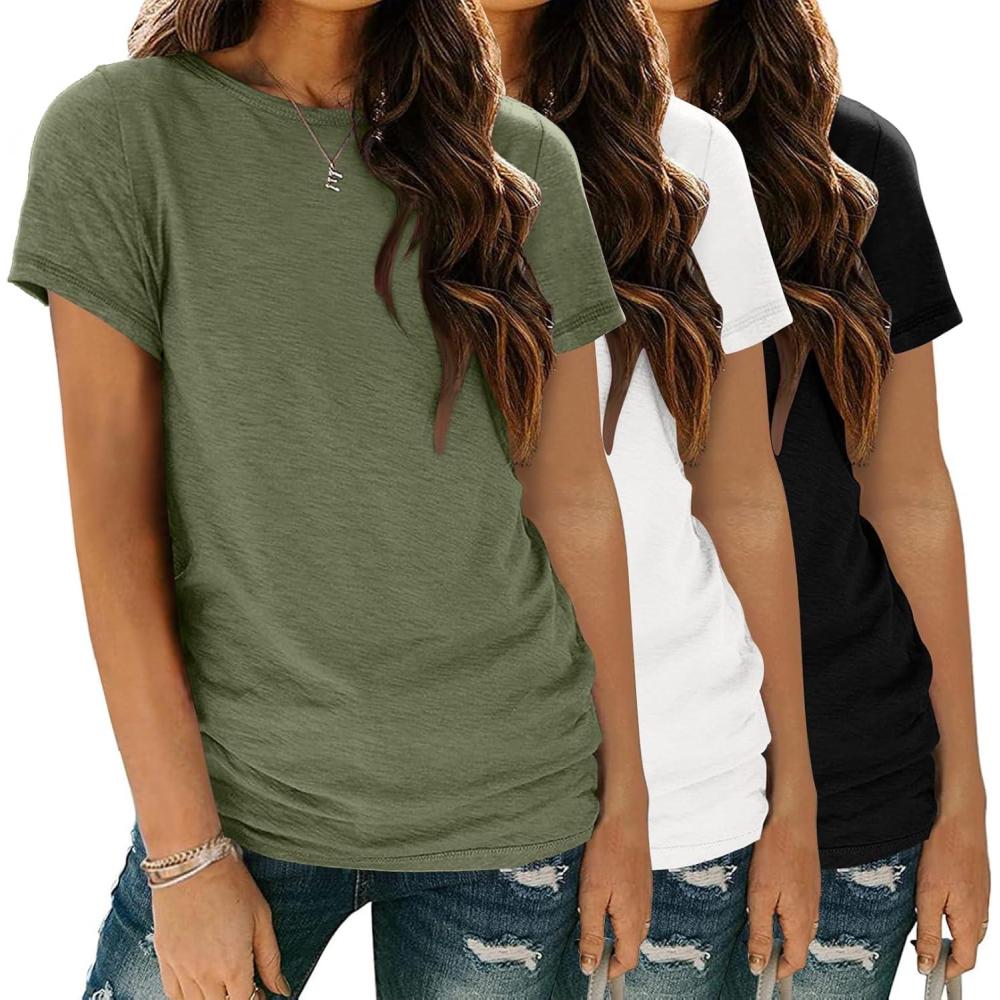 imageZeagoo Womens 3 Pack Tshirts for Women Short Sleeve Shirt Crewneck Basic Tee Summer Tops Lightweight Plain Workout ClothesArmy Greenwhiteblack