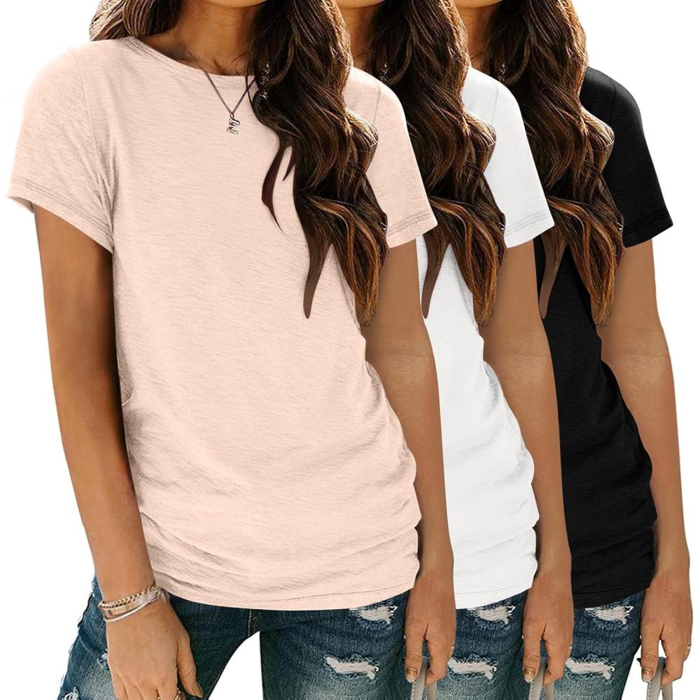 imageZeagoo Womens 3 Pack Tshirts for Women Short Sleeve Shirt Crewneck Basic Tee Summer Tops Lightweight Plain Workout ClothesCreamwhiteblack