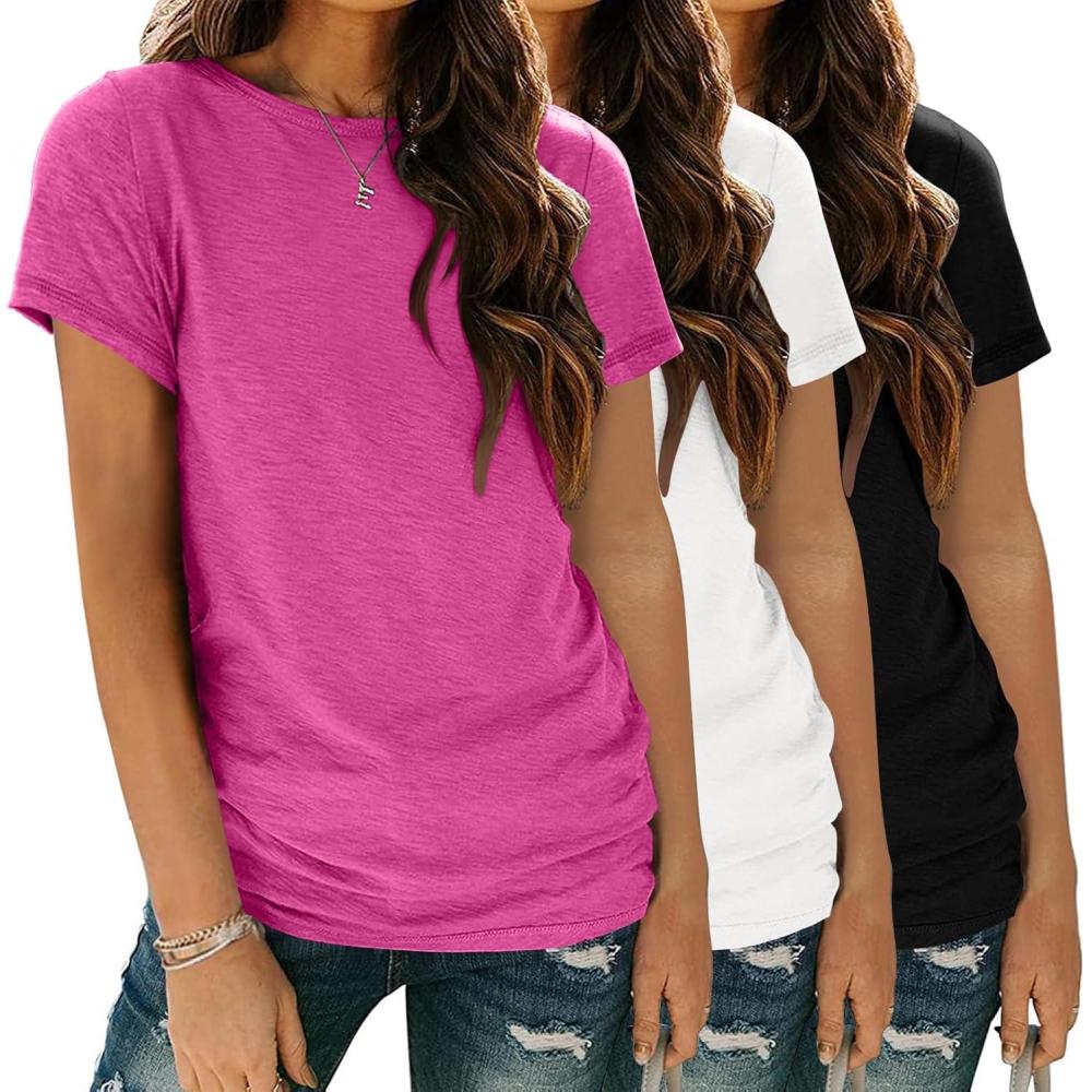 imageZeagoo Womens 3 Pack Tshirts for Women Short Sleeve Shirt Crewneck Basic Tee Summer Tops Lightweight Plain Workout ClothesRoseredwhiteblack