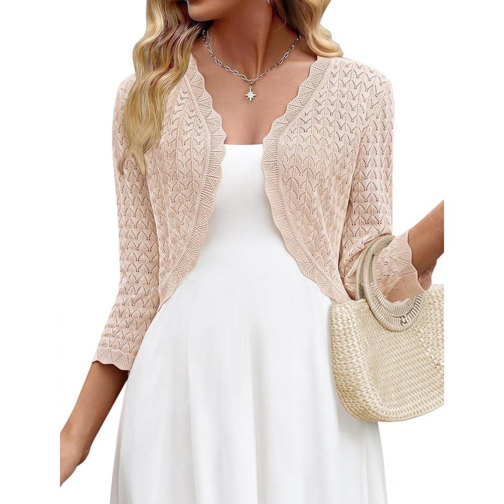 imageZeagoo Womens Bolero Shrug Crochet Cropped Cardigan Summer 34 Sleeve Lightweight Cardigans for DressBeige