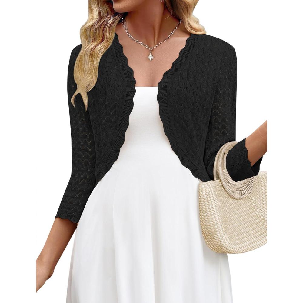 imageZeagoo Womens Bolero Shrug Crochet Cropped Cardigan Summer 34 Sleeve Lightweight Cardigans for DressBlack