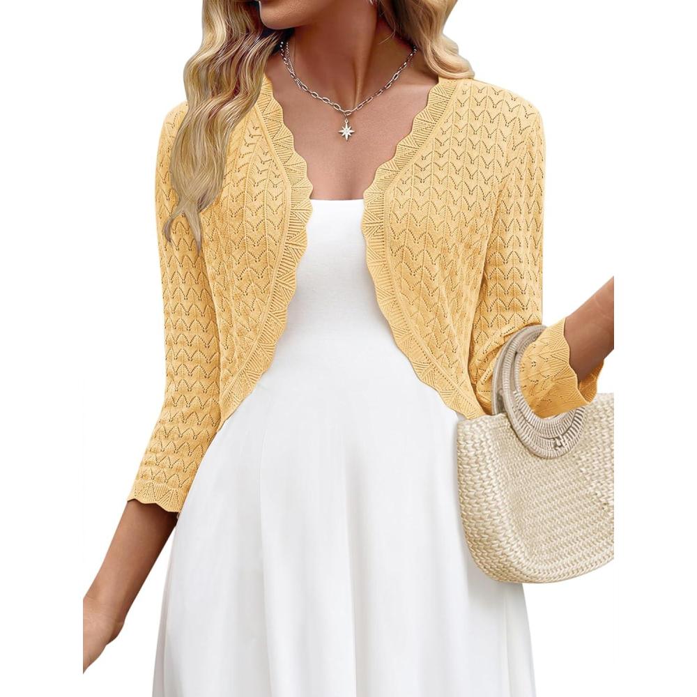 imageZeagoo Womens Bolero Shrug Crochet Cropped Cardigan Summer 34 Sleeve Lightweight Cardigans for DressCream