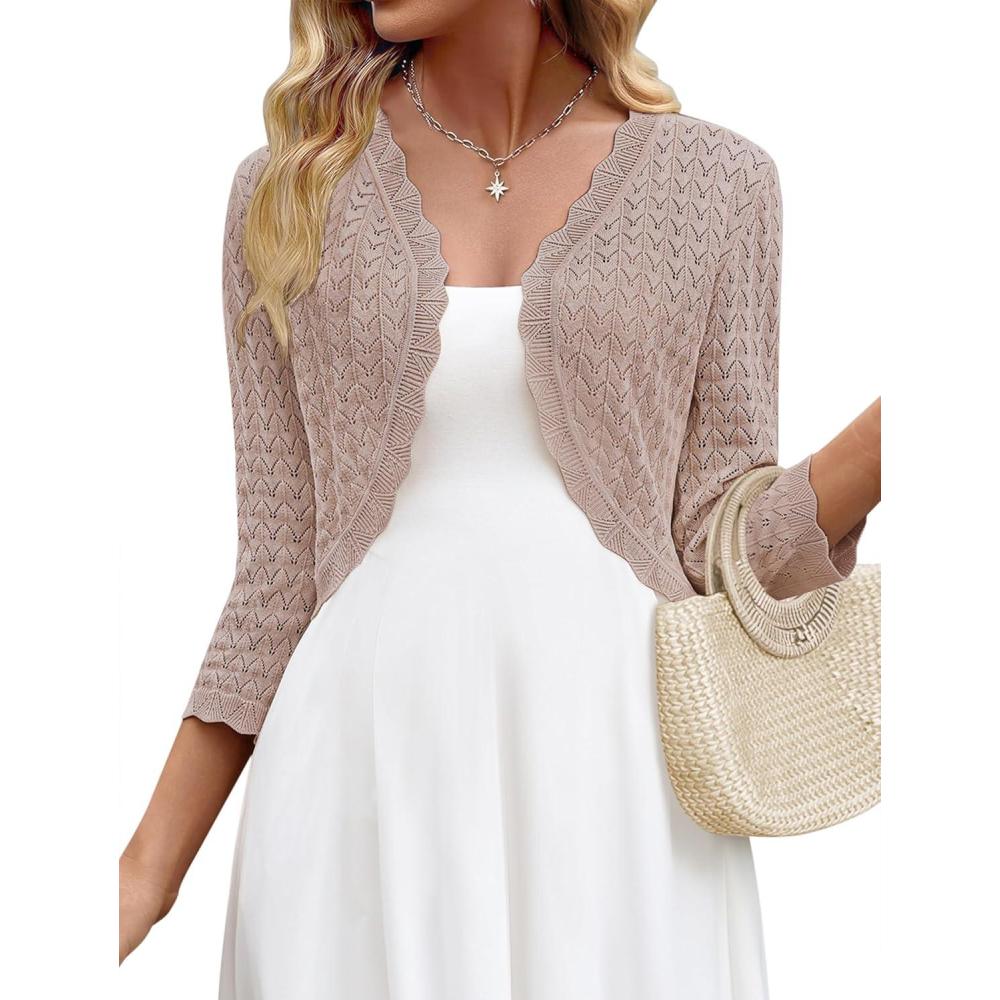 imageZeagoo Womens Bolero Shrug Crochet Cropped Cardigan Summer 34 Sleeve Lightweight Cardigans for DressKhaki