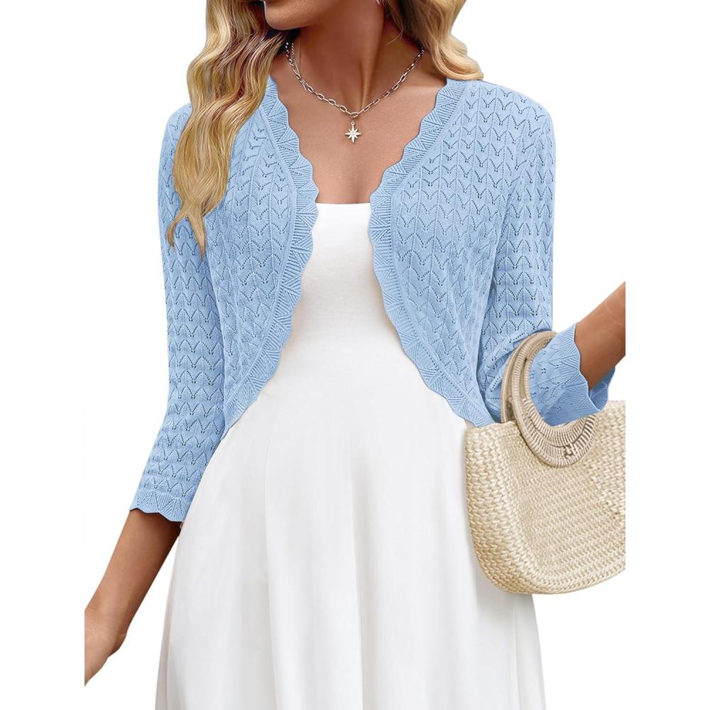 imageZeagoo Womens Bolero Shrug Crochet Cropped Cardigan Summer 34 Sleeve Lightweight Cardigans for DressLight Blue