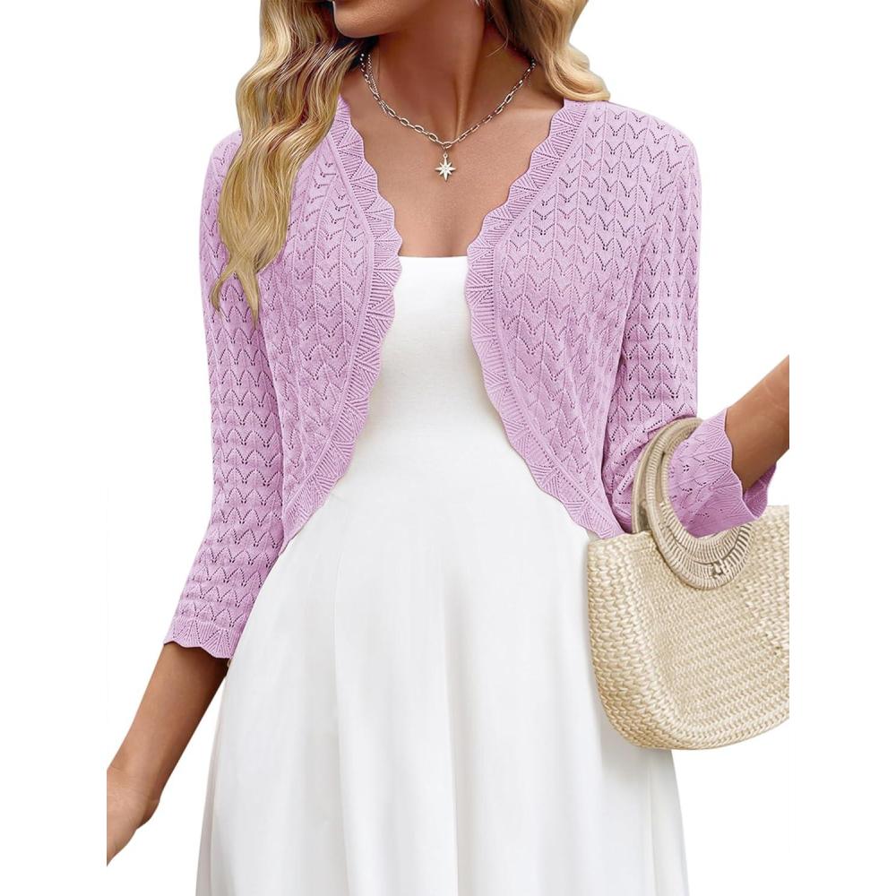 imageZeagoo Womens Bolero Shrug Crochet Cropped Cardigan Summer 34 Sleeve Lightweight Cardigans for DressPink Purple