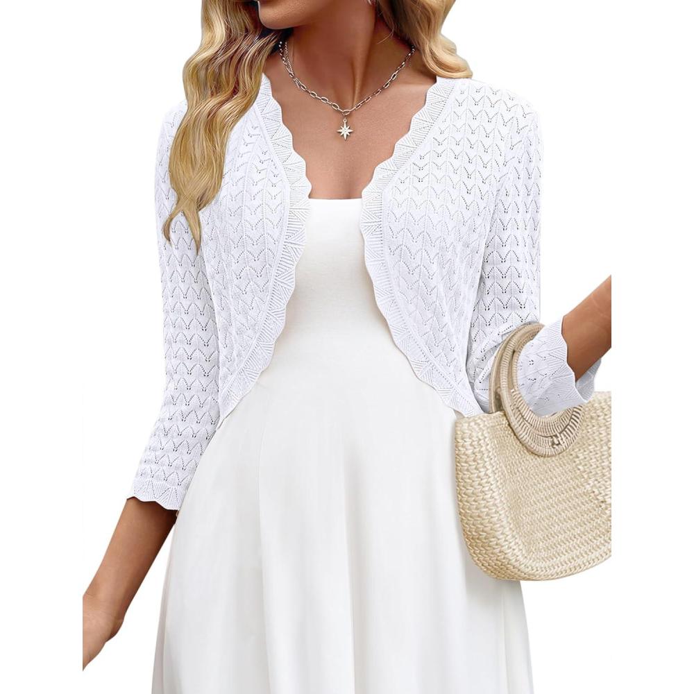 imageZeagoo Womens Bolero Shrug Crochet Cropped Cardigan Summer 34 Sleeve Lightweight Cardigans for DressWhite