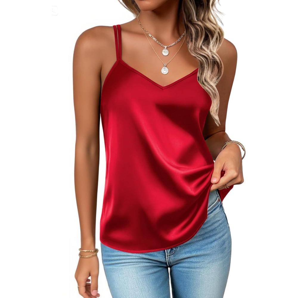 imageZeagoo Womens Satin Tank Tops Business Casual Dressy V Neck Sleeveless Cute Shirts Summer Work Office Summer Outfits