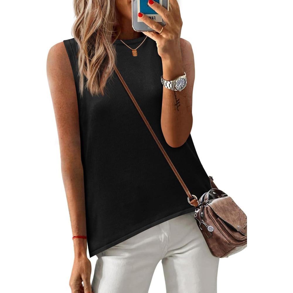 imageZeagoo Womens Sleeveless Sweater Vest Crewneck Knit Loose Sweater Tank Tops Lightweight Shirts Blouses 2026Black