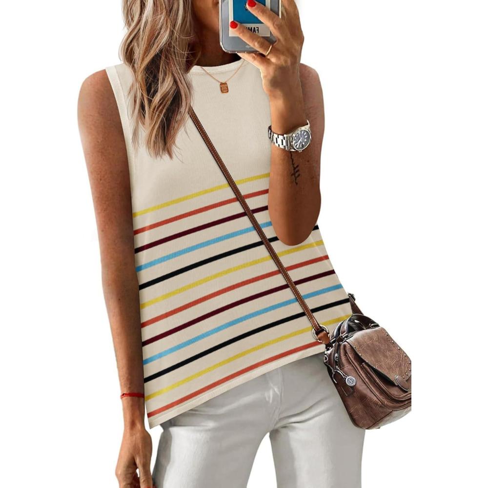 imageZeagoo Womens Sleeveless Sweater Vest Crewneck Knit Loose Sweater Tank Tops Lightweight Shirts Blouses 2026Stripe Colorful