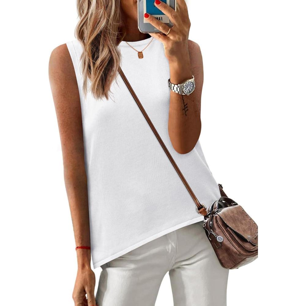 imageZeagoo Womens Sleeveless Sweater Vest Crewneck Knit Loose Sweater Tank Tops Lightweight Shirts Blouses 2026White