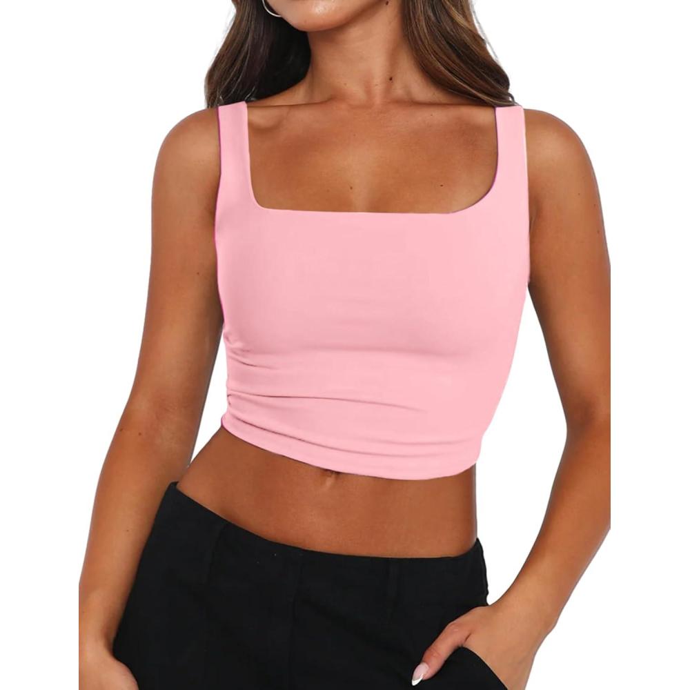 imageZeagoo Womens Square Neck Sleeveless Crop Tops 2026 Cute Double Layer Casual Slim Fit Trendy Tank TopsBaby Pink
